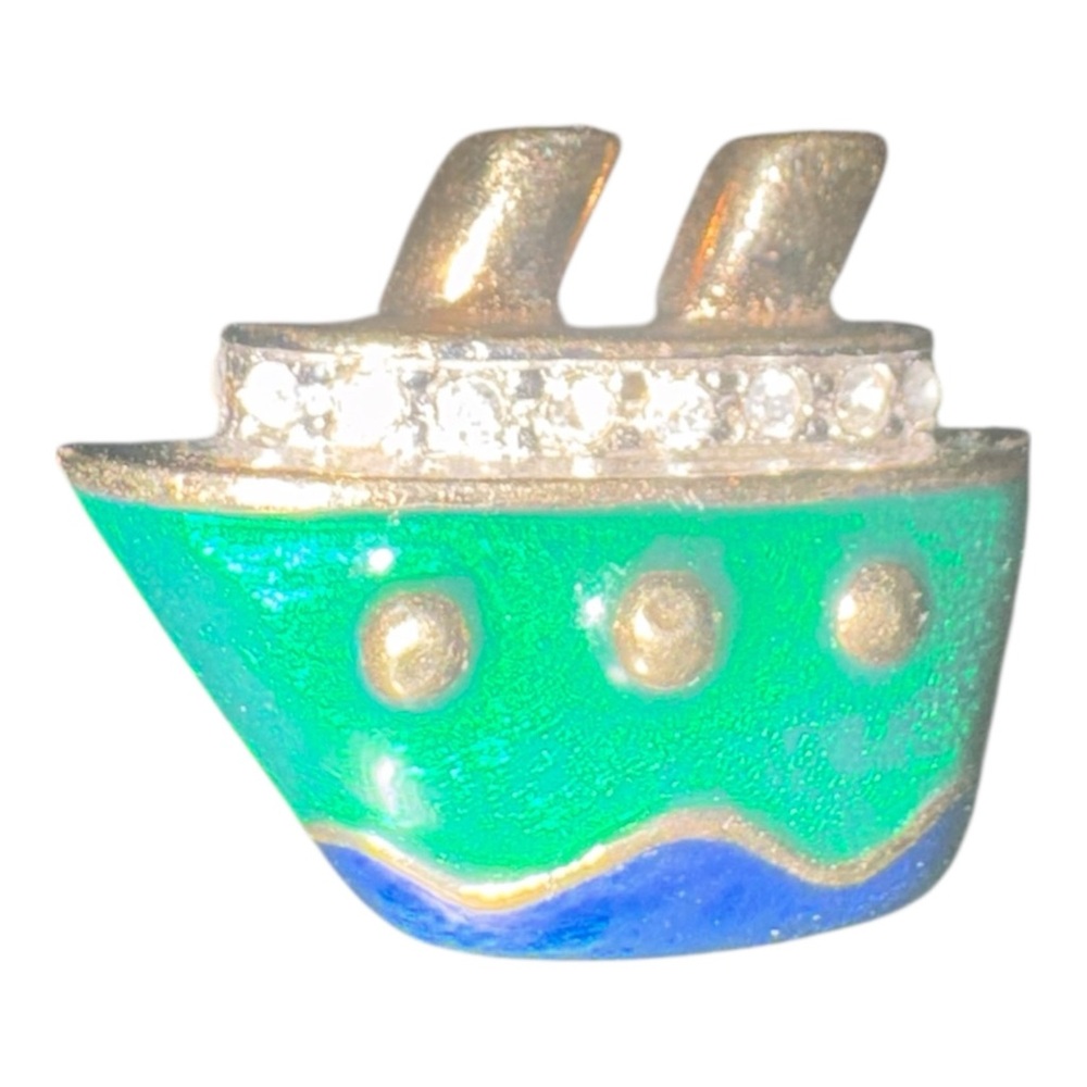 Carolee Enamel Cruise Ship Brooch Green Blue Gold Tone J27